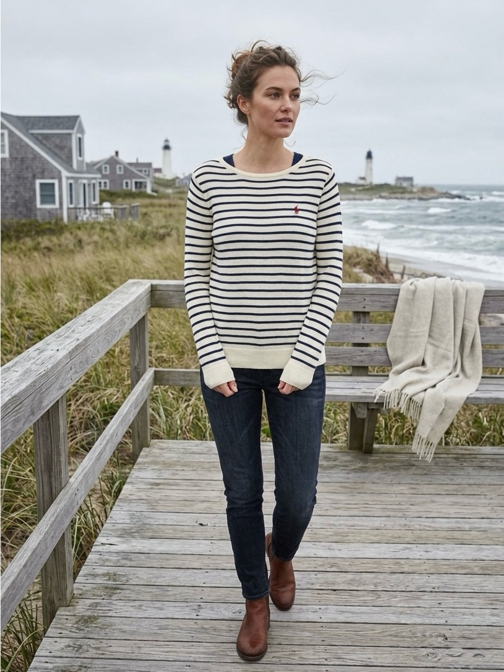 Ralph Lauren Sport Striped Cotton Linen Knit Sweater L